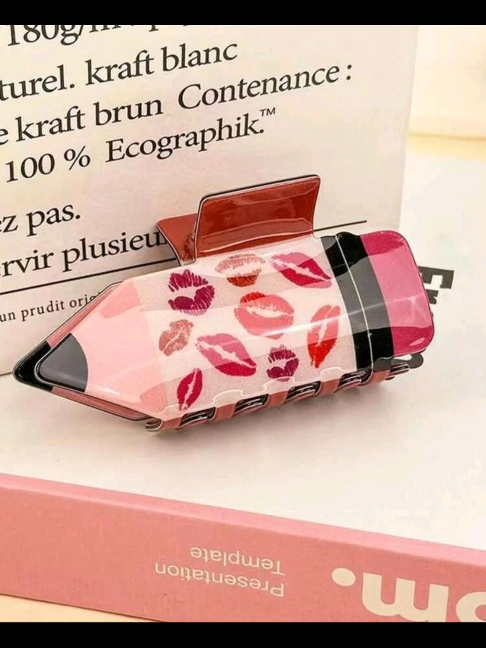 Pink Kiss Lipstick-Shaped Acrylic Hair Claw Clip